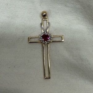 10k Gold and Ruby Cross Pendant